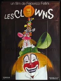 3v479 CLOWNS French 1p '71 Federico Fellini, wonderful artwork of many circus clowns by Ferracci!