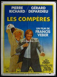 3v592 LES COMPERES French 1p '83 wacky Malcu art of Pierre Richard about to bash Gerard Depardieu!
