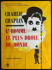 3v525 FUNNIEST MAN IN THE WORLD French 1p '67 two great artwork images of Charlie Chaplin by Hurel!