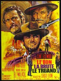 3v534 GOOD, THE BAD & THE UGLY French 1p R70s art of Eastwood & Van Cleef by Mascii, Sergio Leone
