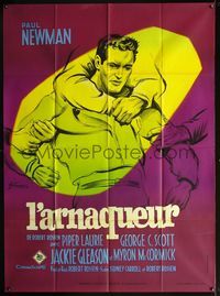 3v558 HUSTLER French 1p '61 different art of Paul Newman about to have thumbs broken by Grinsson!