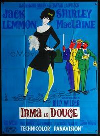 3v563 IRMA LA DOUCE French 1p '63 Billy Wilder, different art of sexy Shirley MacLaine by Jan Mara!