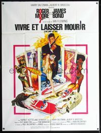 3v601 LIVE & LET DIE French one-panel '73 art of Roger Moore as James Bond by Robert McGinnis!