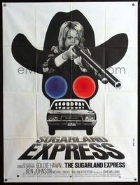 3v682 SUGARLAND EXPRESS French 1p '74 Steven Spielberg, completely different art of Hawn by Basha!