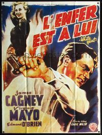 3v707 WHITE HEAT French 1panel R70s art of Cagney & Mayo by Wik, classic noir, top of the world, Ma!