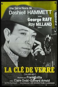 3v407 GLASS KEY French 31x46 movie poster R83 great close up of scarred George Raft on telephone!