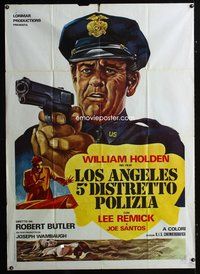 3v212 BLUE KNIGHT Italian one-panel '73 cool art of police officer William Holden pointing gun!