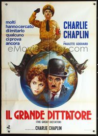 3v255 GREAT DICTATOR Italian one-panel R1970s best art of Charlie Chaplin as Hitler by Renato Casaro!