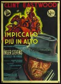 3v257 HANG 'EM HIGH Italian 1panel '68 completely different close up art of smoking Clint Eastwood!