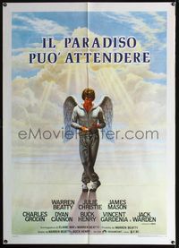 3v259 HEAVEN CAN WAIT Italian one-panel '78 art of angel Warren Beatty wearing sweats, football!