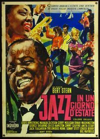 3v271 JAZZ ON A SUMMER'S DAY Italian 1p '60 wonderful close up art of Louis Armstrong by Manfredo!