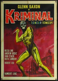 3v275 KRIMINAL Italian 1p '66 Umberto Lenzi, cool art of man with knife in cool skeleton costume!