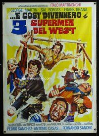 3v349 THREE SUPERMEN OF THE WEST Italian one-panel poster '73 wacky artwork of top cowboy stars!