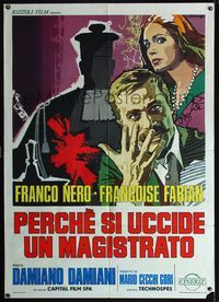 3v363 WHY DOES ONE KILL A MAGISTRATE? Italian one-panel '74 art of Franco Nero & Fabian by Cesselon!