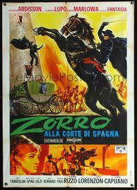 3v368 ZORRO IN THE COURT OF SPAIN Italian one-panel '62 cool art of masked hero on rearing horse!