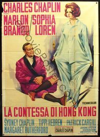 3v143 COUNTESS FROM HONG KONG Italian 2p '67 art of Brando & Loren by Olivetti, directed by Chaplin