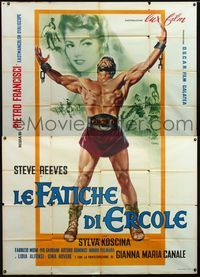 3v158 HERCULES Italian 2panel '59 great artwork of the world's mightiest man Steve Reeves by Nistri!