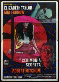3v182 SECRET CEREMONY Italian 2panel '69 art of Liz Taylor, Farrow & Mitchum by Iaia, Joseph Losey