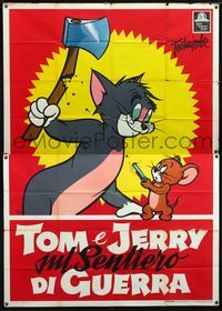3v189 TOM & JERRY Italian two-panel poster 1961 great art of Tom with axe & Jerry with gun by Nano!