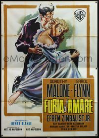 3v190 TOO MUCH, TOO SOON Italian two-panel '58 art of Errol Flynn & sexy Dorothy Malone by Symeoni!