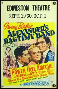 3v001 ALEXANDER'S RAGTIME BAND WC '38 art of Tyrone Power, Alice Faye & Don Ameche, Irving Berlin