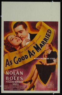 3v006 AS GOOD AS MARRIED window card movie poster '37 romantic close up of Doris Nolan & John Boles!