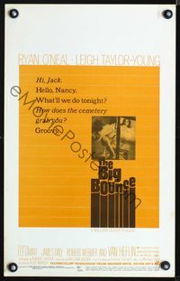 3v014 BIG BOUNCE window card '69 Ryan O'Neal & sexiest Leigh Taylor-Young in a groovy black comedy!