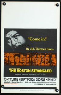 3v020 BOSTON STRANGLER window card poster '68 Tony Curtis, Henry Fonda, he killed thirteen girls!