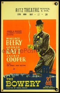 3v021 BOWERY window card '33 great art of giant dapper Wallace Beery looming over New York skyline!