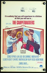 3v026 CARPETBAGGERS window card poster '64 great romantic image of George Peppard & Carroll Baker!