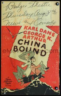 3v031 CHINA BOUND WC '29 cartoon art of Karl Dane & George K. Arthur adrift in tiny boat by Eaton!