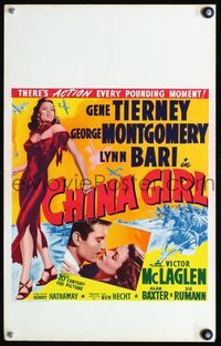 3v032 CHINA GIRL WC '42 sexiest art of Gene Tierney, George Montgomery, Lynn Bari, Ben Hecht
