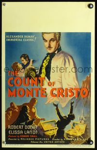 3v035 COUNT OF MONTE CRISTO window card movie poster '34 cool art of Robert Donat as Edmond Dantes!
