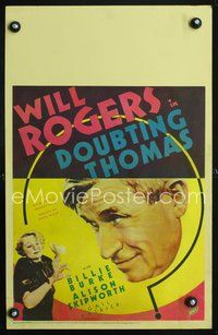 3v040 DOUBTING THOMAS window card '35 great huge headshot of Will Rogers staring at Billie Burke!
