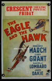 3v042 EAGLE & THE HAWK window card poster '33 great artwork of World War I bi-planes in dogfight!