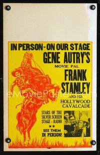 3v052 FRANK STANLEY IN PERSON window card '30s Gene Autry's pal in peron on stage, cool cowboy art!