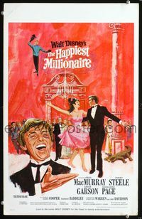 3v059 HAPPIEST MILLIONAIRE window card '68 Disney, artwork of Tommy Tommy Steele laughing & dancing!