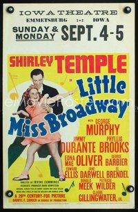 3v075 LITTLE MISS BROADWAY window card '38 great image of Shirley Temple dancing with George Murphy!