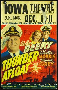 3v118 THUNDER AFLOAT window card '39 art of sailors Wallace Beery & Chester Morris, Virginia Grey