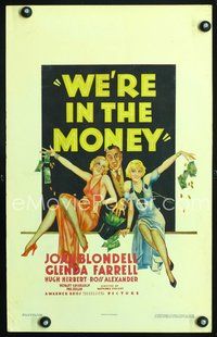3v127 WE'RE IN THE MONEY WC '35 art of Hugh Herbert between sexy Joan Blondell & Glenda Farrell!