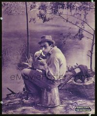 3w019 KID BROTHER jumbo LC '27 Harold Lloyd sitting on bucket furtively smoking pipe by pond!