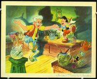 3w099 PINOCCHIO special 13x16 LC '40 Gepetto, Pinocchio, Cleo & Jiminy Cricket dancing, Disney!