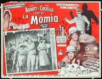 3w197 ABBOTT & COSTELLO MEET THE MUMMY Mexican movie lobby card '55 Bud & Lou in pith helmets!