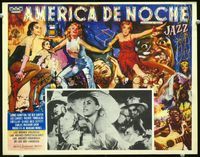 3w216 AMERICA BY NIGHT Mexican movie lobby card '61 exotic spots, cool art of sexy showgirls!