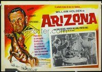 3w224 ARIZONA Mexican movie lobby card R60s art of cowgirl Jean Arthur, William Holden