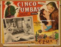 3w231 BACKLASH Mexican movie lobby card '56 Richard Widmark, Donna Reed, Contreras western art!