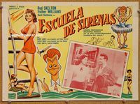 3w239 BATHING BEAUTY Mexican LC '44 artwork of wacky Red Skelton, sexy Esther Williams in swimsuit!