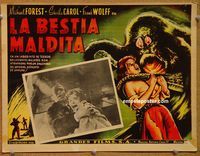 3w241 BEAST FROM HAUNTED CAVE Mexican LC '59 Roger Corman, art of monster w/sexy near-naked victim!