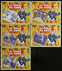 3w178 BEAU HUNKS 5 Mexican movie lobby cards R60s great wacky art of Laurel & Hardy!