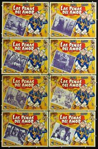 3w176 BEAU HUNKS 8 Mexican movie lobby cards R60s great wacky art of Laurel & Hardy!